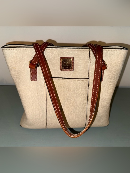 Dooney & Bourke Handbags - Dooney & Bourke Pebbled Leather Ivory Tote Shoulder Bag Brown Trim